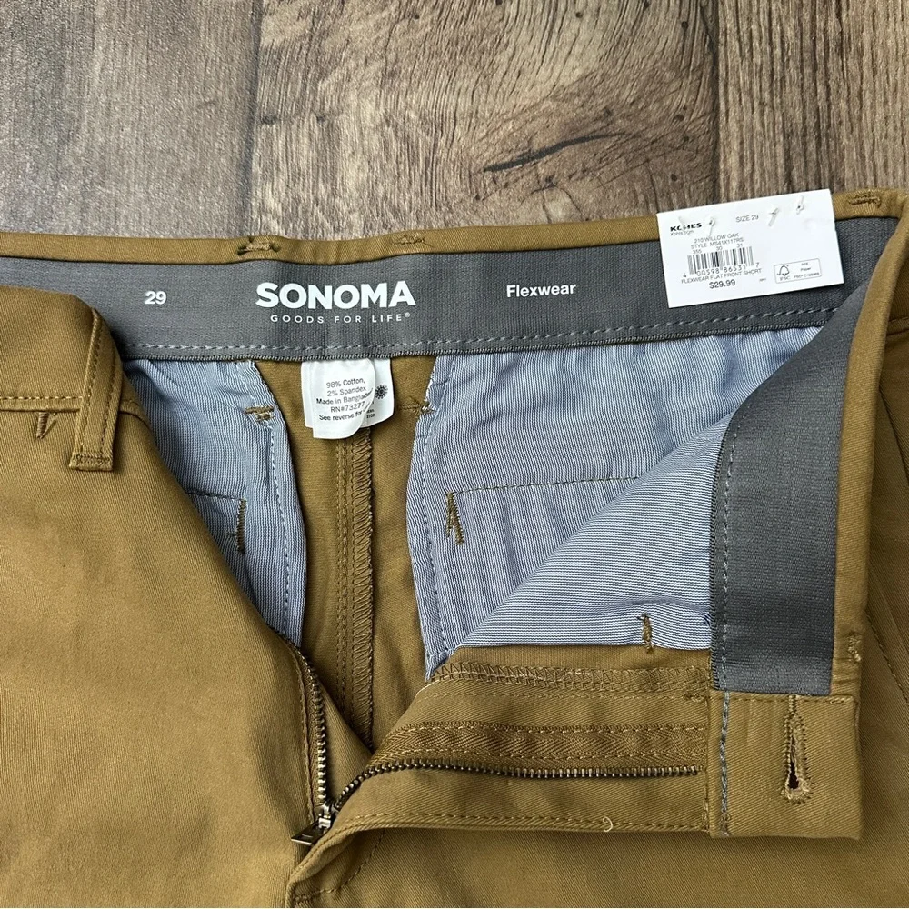 Sonoma Flexwear Cotton Flat Front Shorts Size 29 Willow Oak Brown